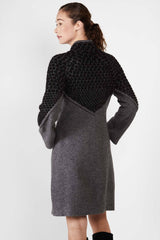 Womens Knit and Boiled Wool Alpaca Coat | Gray Black