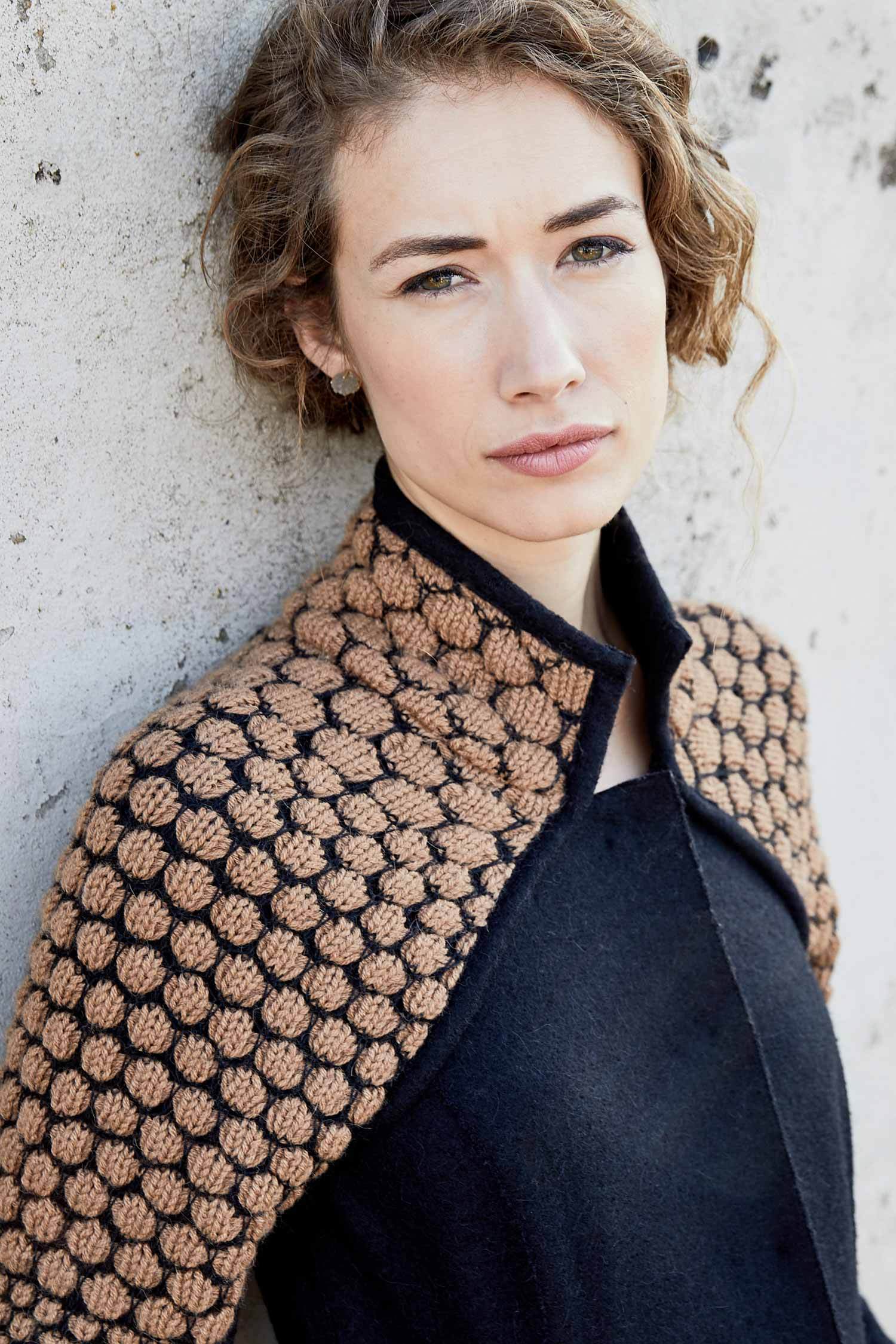 Womens Alpaca Wool Coat | Black Boiled Wool + Artisan Knit