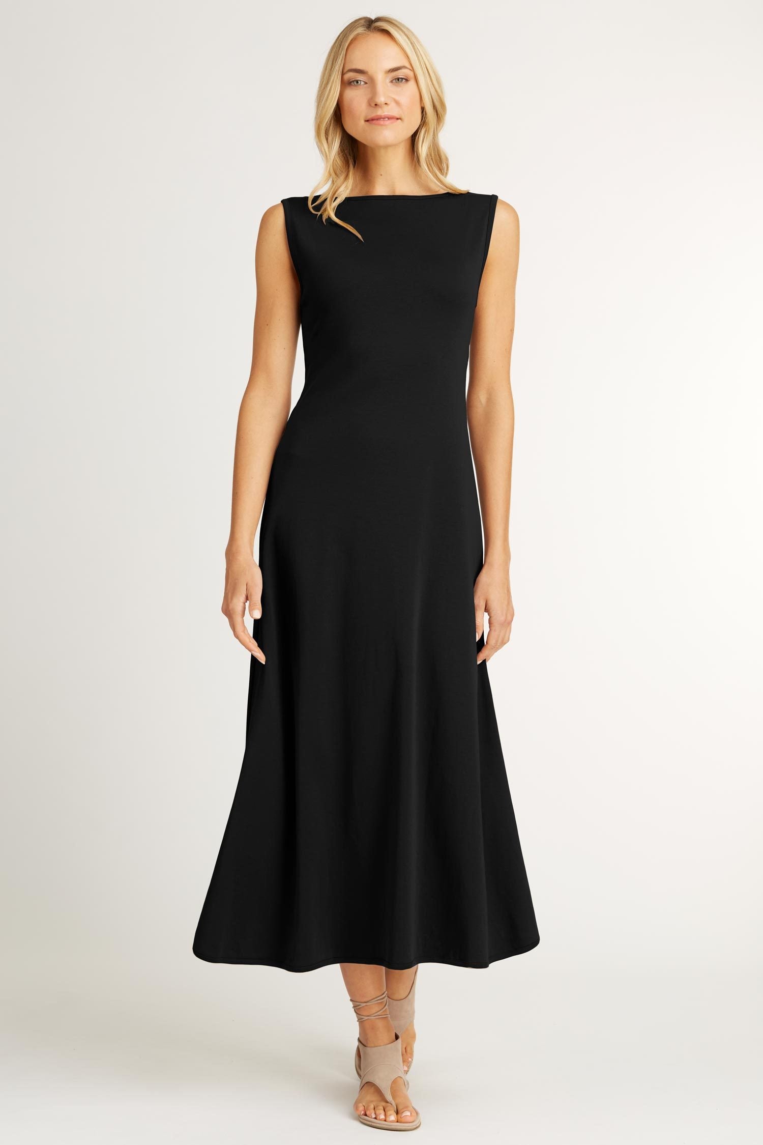 Womens Boatneck Maxi Dress in Black | Organic Cotton Clothing