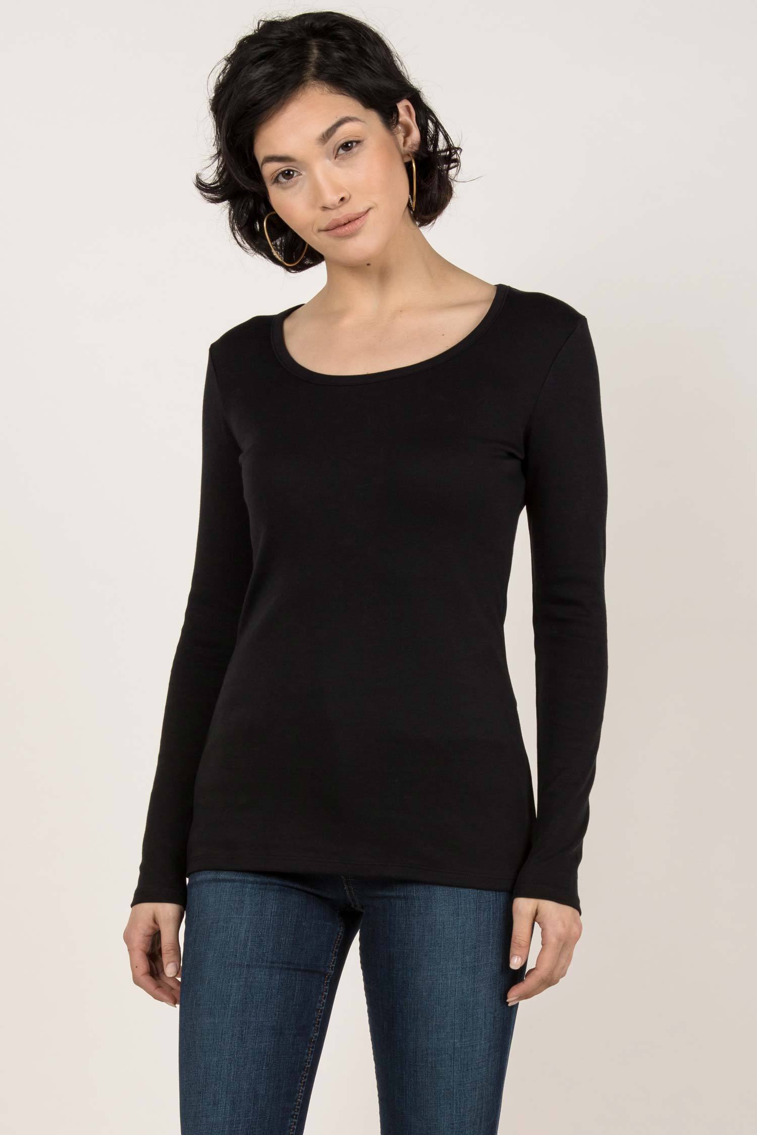 Womens Organic Cotton Top | Essential Long Sleeve Scoop Tee