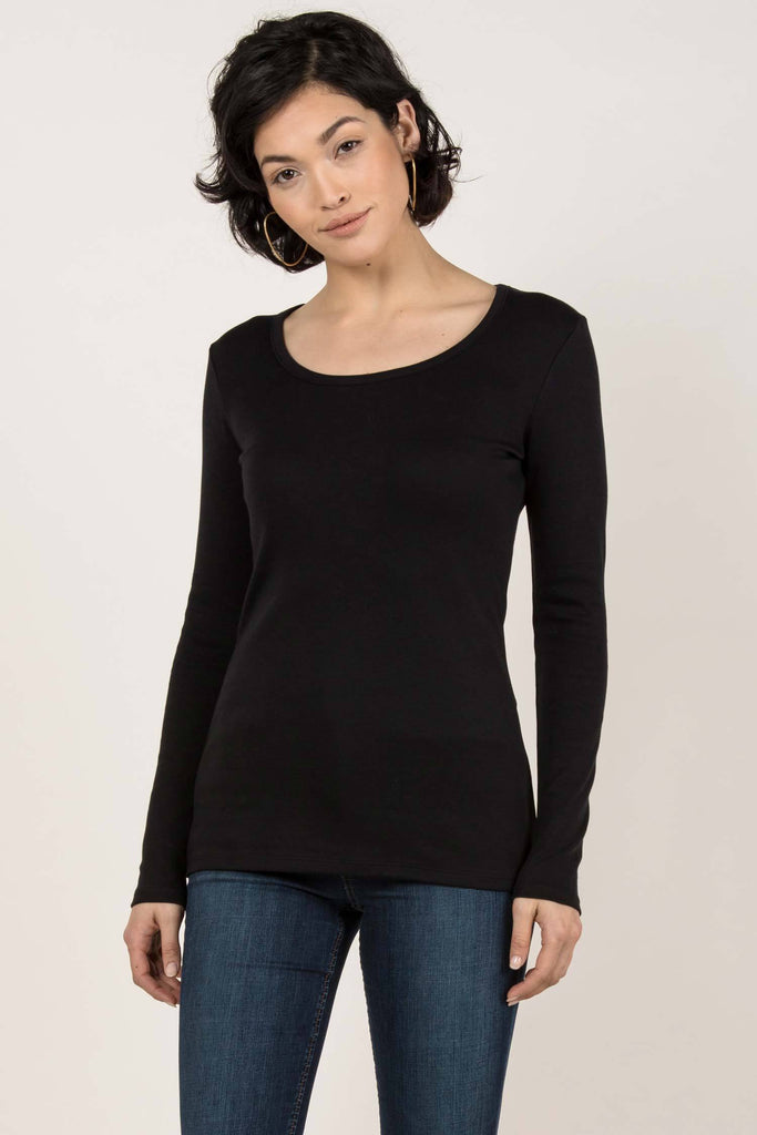 Womens Organic Cotton Top | Essential Long Sleeve Scoop Tee