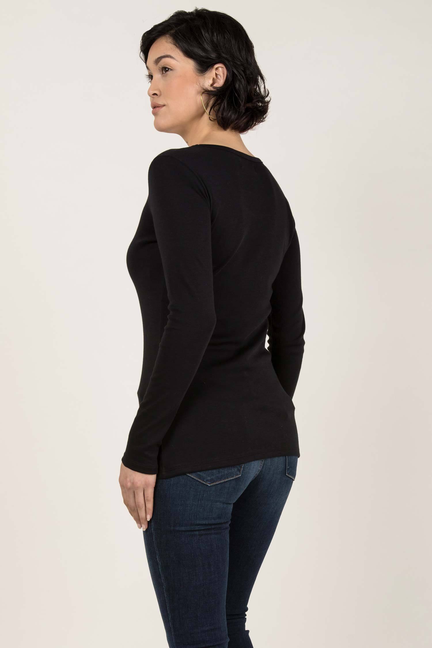 Womens Organic Cotton Top | Essential Long Sleeve Scoop Tee | Black
