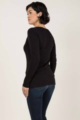 Womens Organic Cotton Top | Essential Long Sleeve Scoop Tee | Black