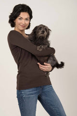 Womens Organic Cotton Top | Essential Long Sleeve Scoop Tee | Mink Brown