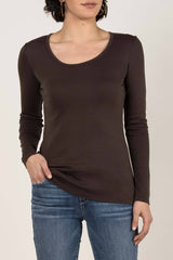 Womens Organic Cotton Top | Essential Long Sleeve Scoop Tee | Mink