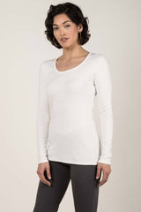 Womens Organic Cotton Top | Essential Long Sleeve Scoop Tee | Ivory