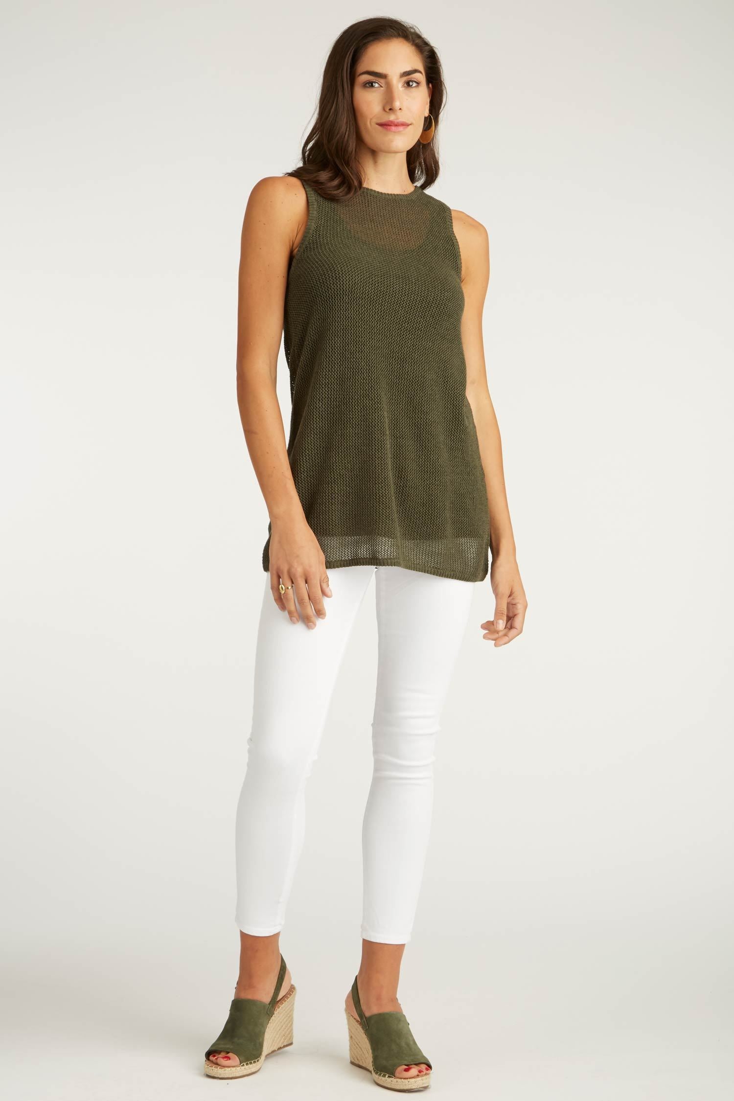 Womens Organic Cotton Top | Mesh Tank | Moss Green | Indigenous