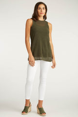 Womens Organic Cotton Top | Mesh Tank | Moss Green | Indigenous