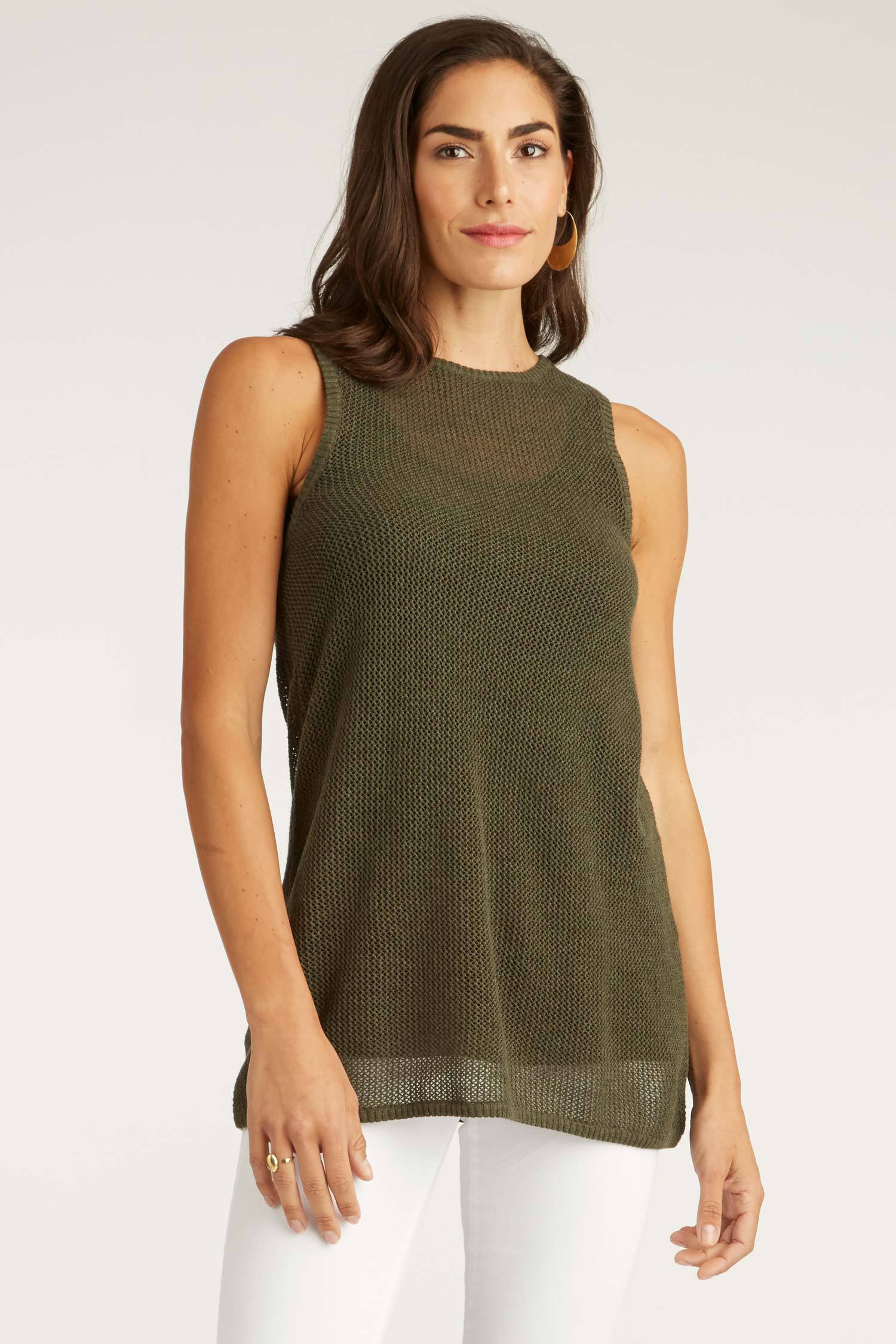 Womens Organic Cotton Top | Mesh Tank | Moss Green | Indigenous