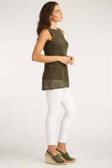 Womens Organic Cotton Top | Mesh Tank | Moss Green | Indigenous