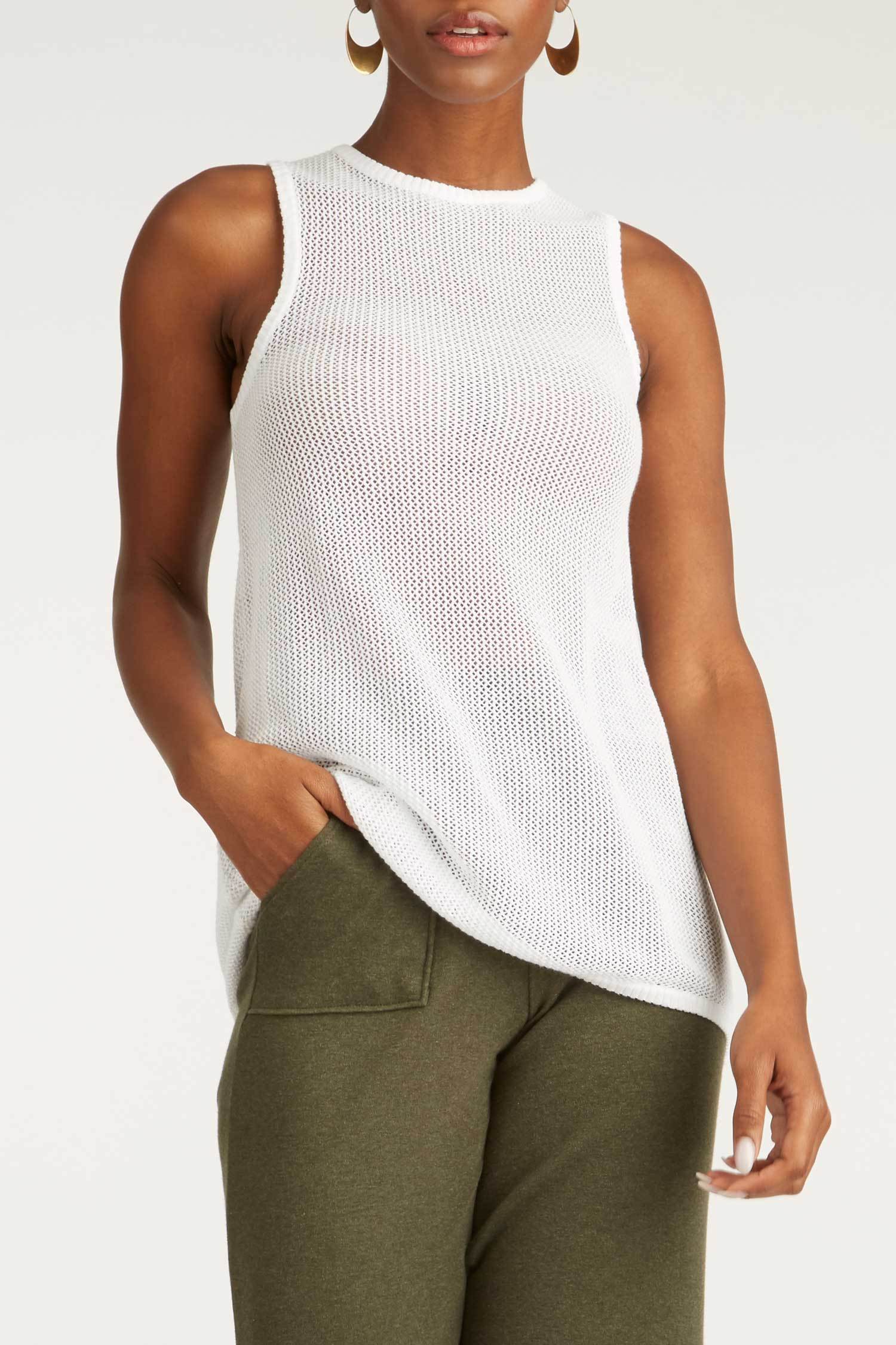 Womens Organic Cotton Top | Mesh Tank | White | Indigenous