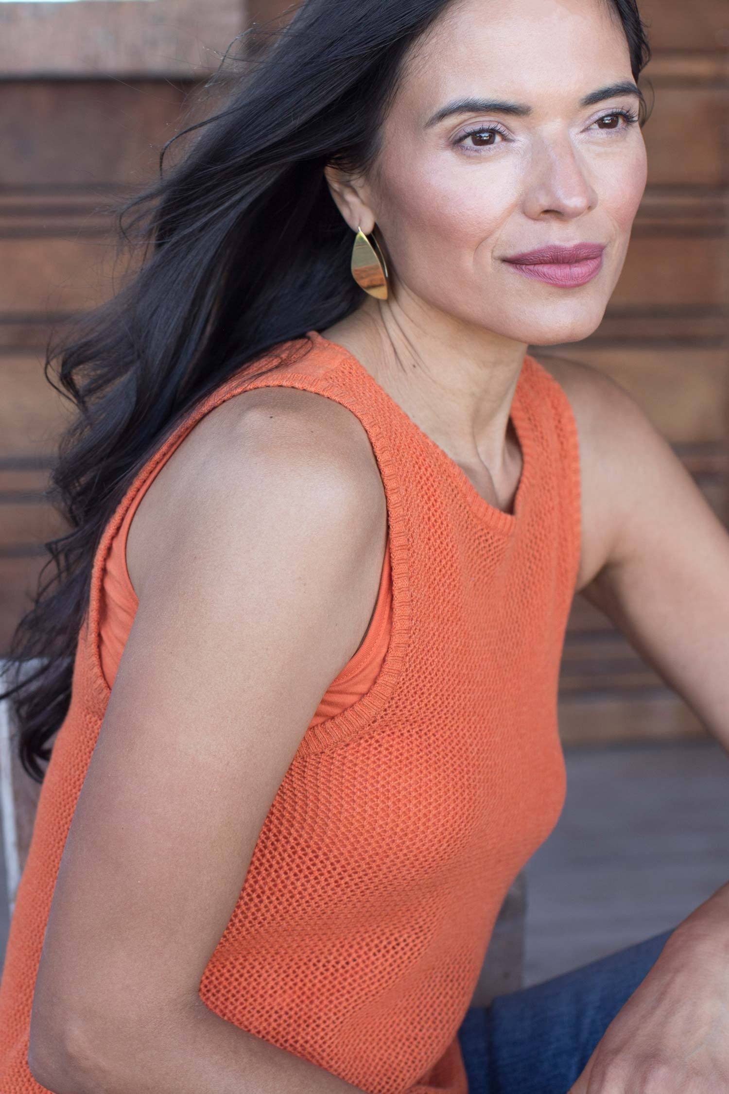 Womens Organic Cotton Top | Mesh Tank | Papaya Orange | Indigenous
