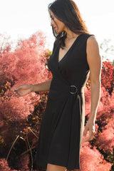 Womens Organic Cotton Dress | LBD | Black Ring Wrap Dress