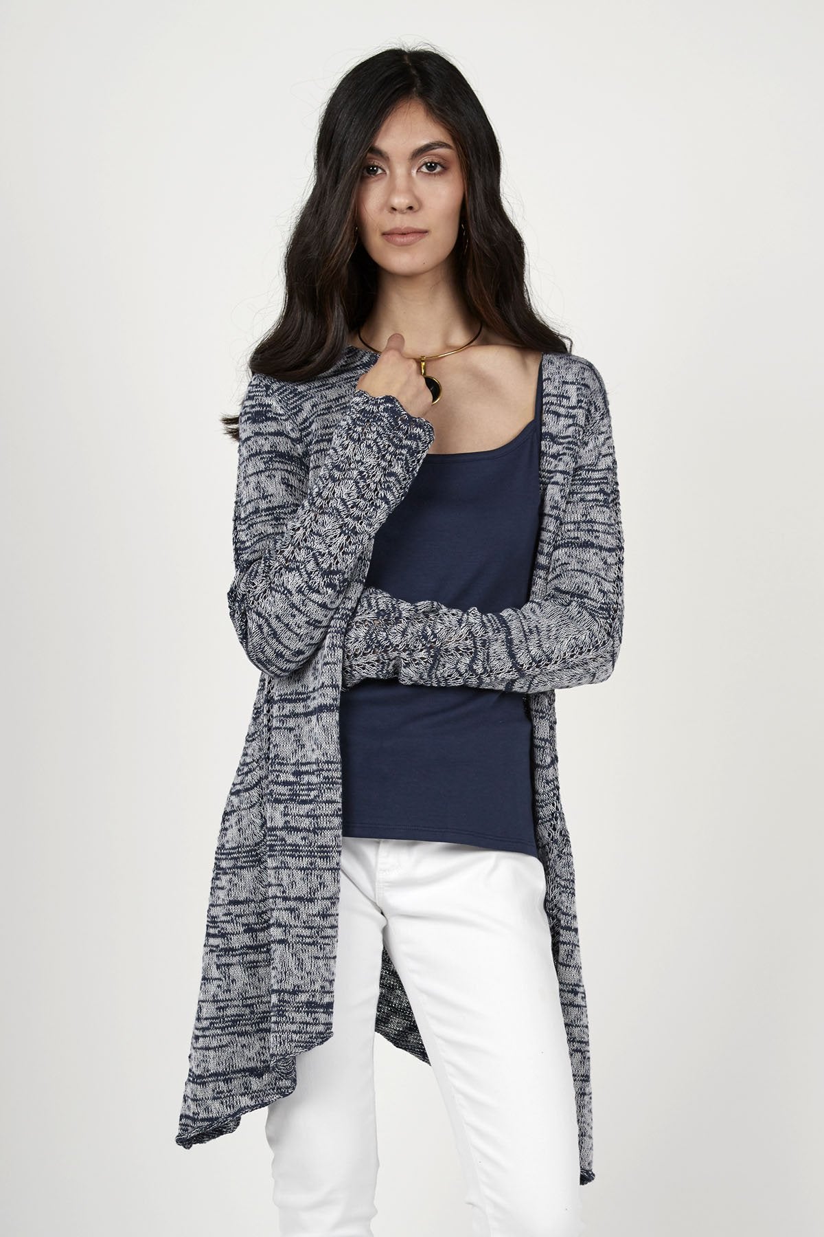 Open Front Melange Cardigan