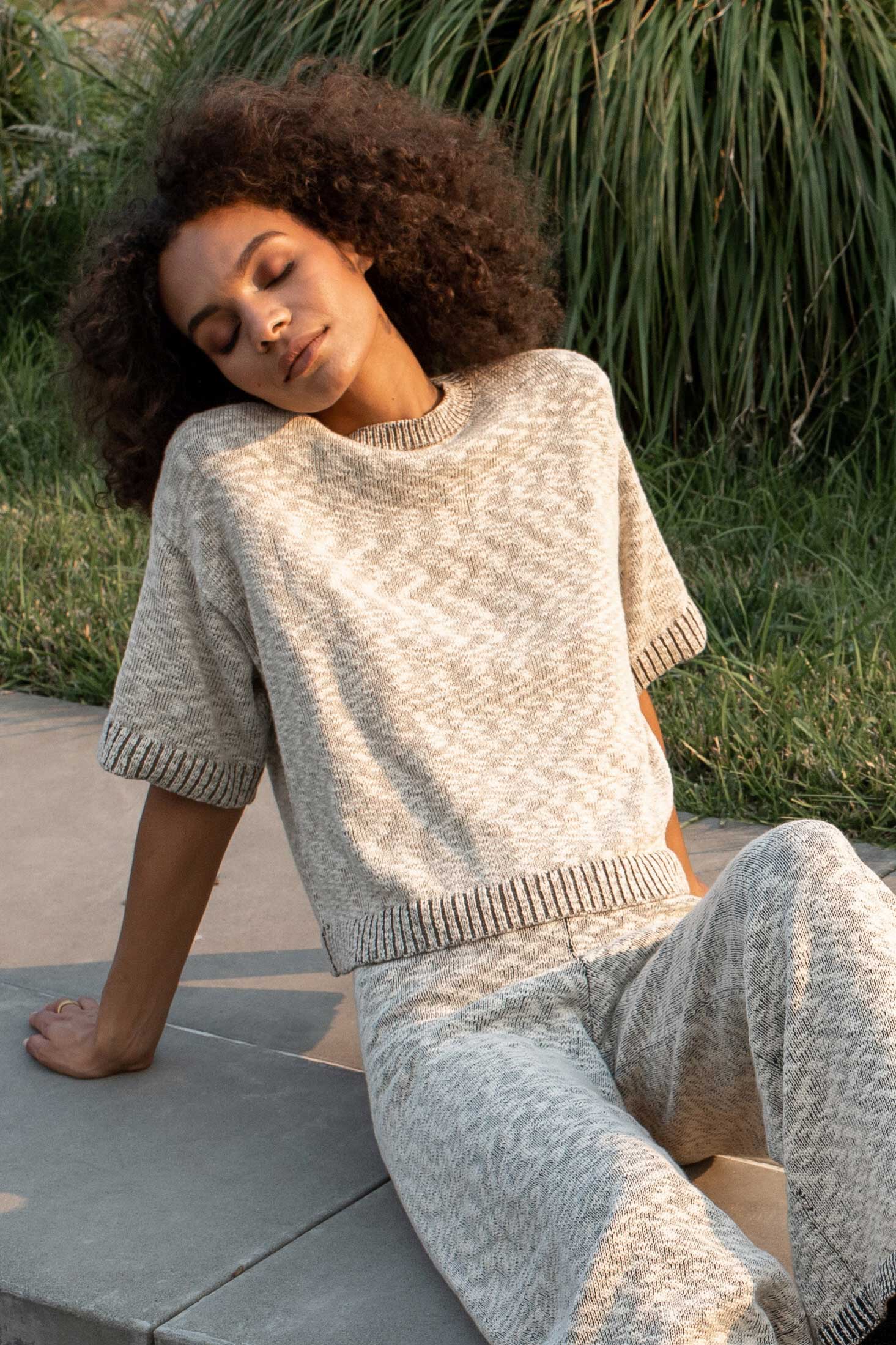 Pleated Short Sleeve Sweater