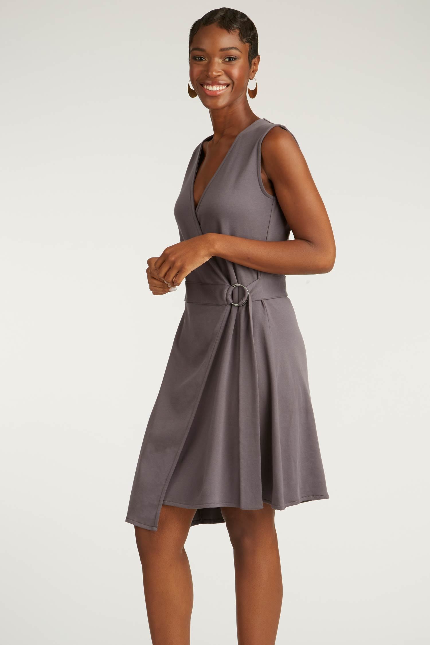 Womens Organic Cotton Dress | Purple Gray | Black Ring Wrap Dress