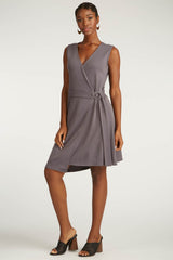 Womens Organic Cotton Dress | Purple Gray | Black Ring Wrap Dress