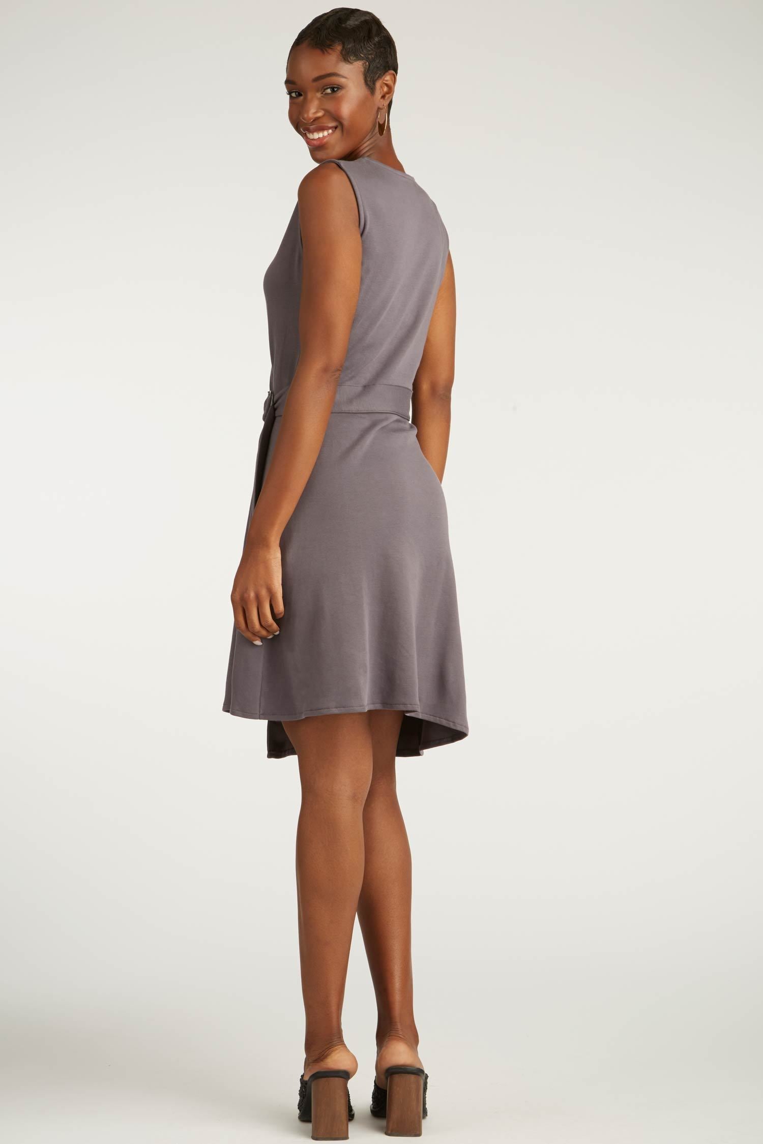 Womens Organic Cotton Dress | Purple Gray | Black Ring Wrap Dress