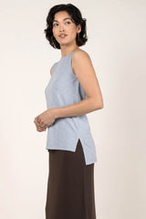 Womens Organic Cotton Tank Top | Essential Slub Shell Blouse | Blue