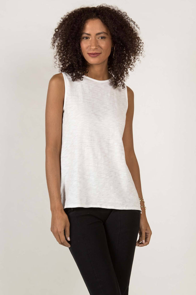 Womens Organic Cotton Tank Top | Essential Slub Shell Blouse | White