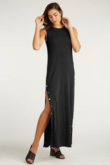 Womens Organic Cotton Dress | Snap Maxi Dress | Black