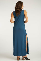 Womens Organic Cotton Dress | Snap Maxi Dress | Blue