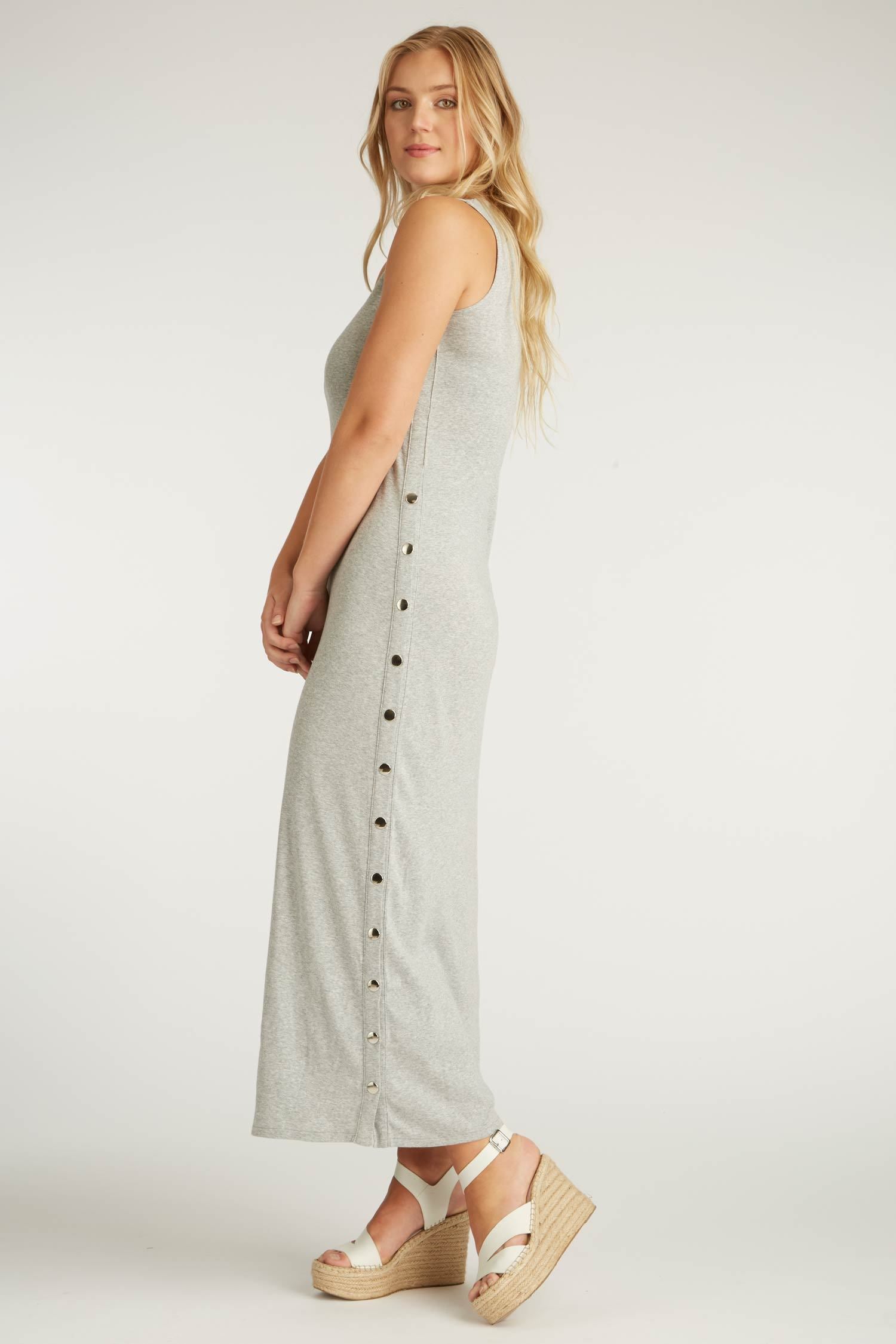 Womens Organic Cotton Dress | Snap Maxi Dress | Silver