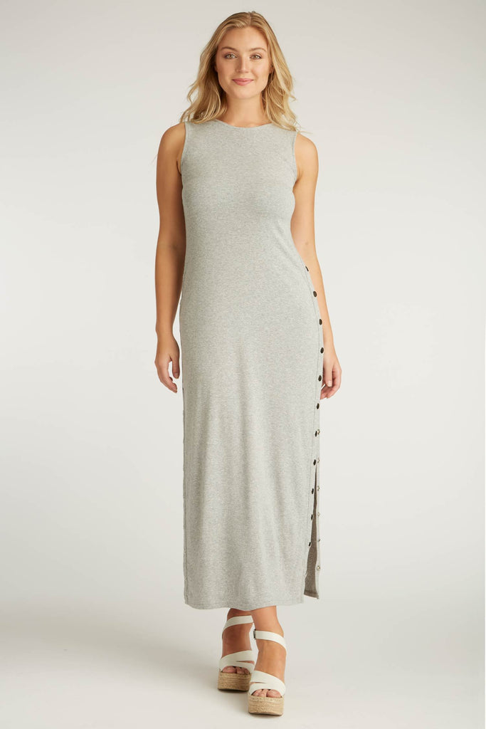Womens Organic Cotton Dress | Snap Maxi Dress | Silver