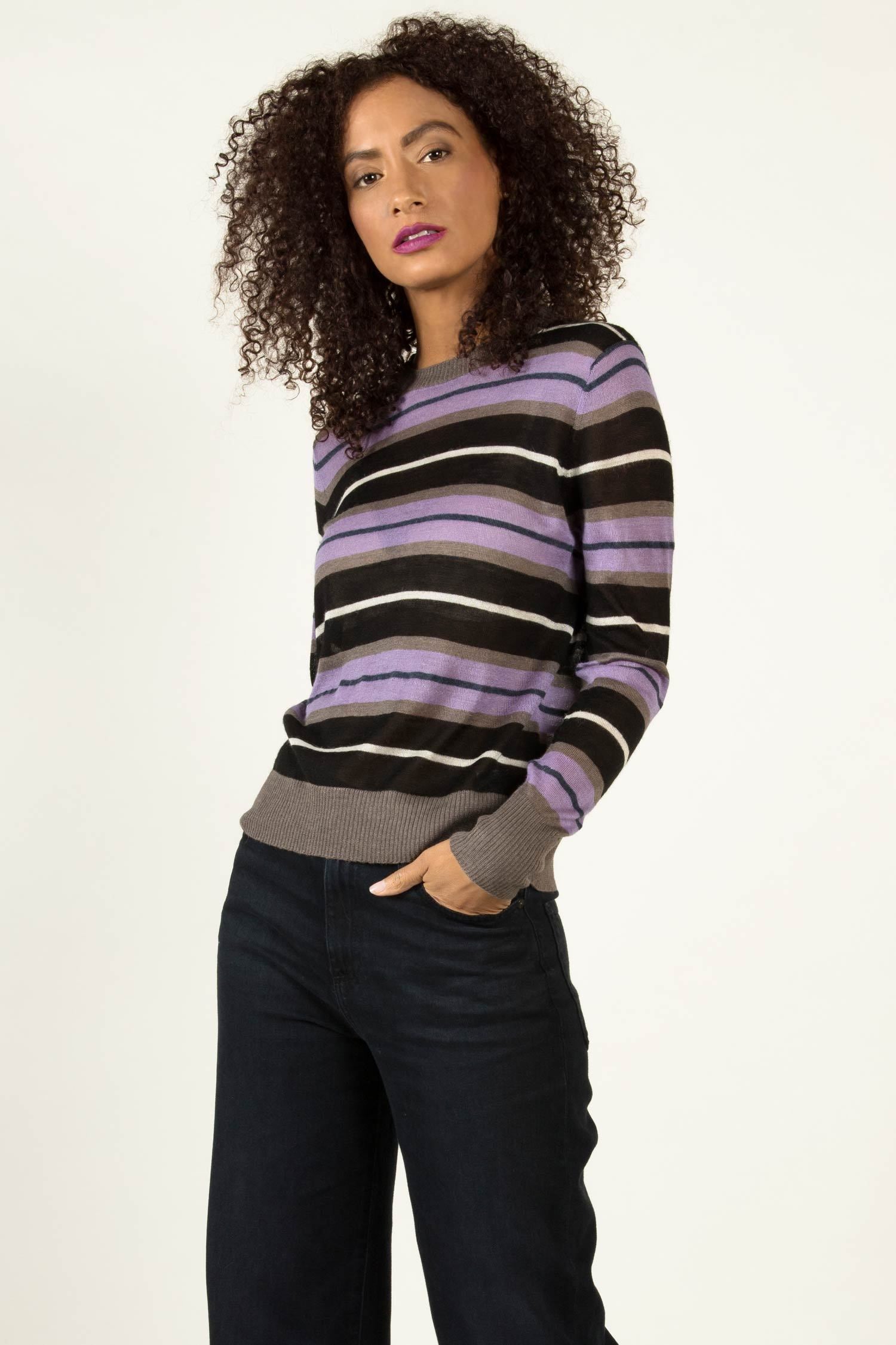 Striped Alpaca Silk Blouse | Lavender Stripe | Indigenous