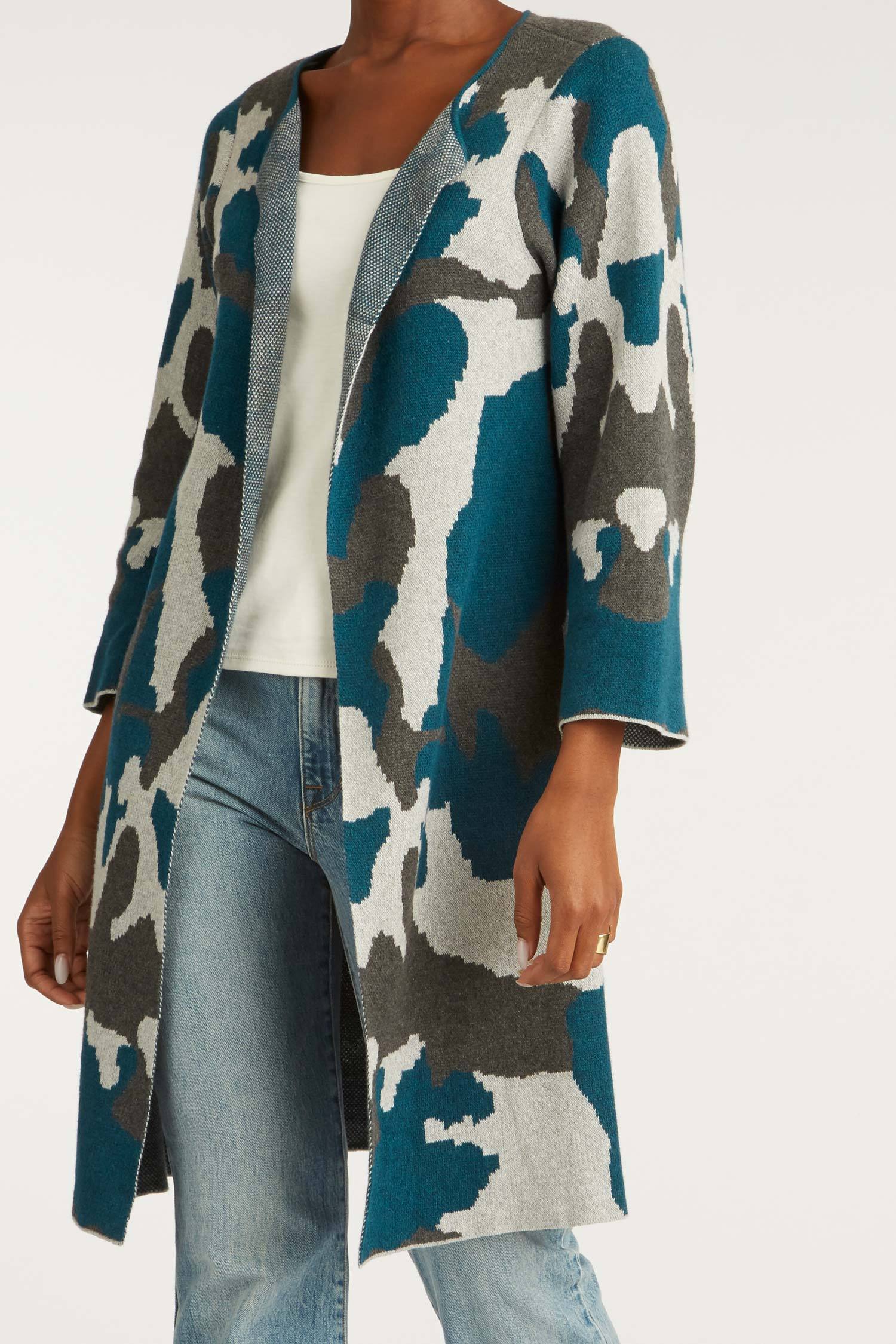 Womens Organic Cotton Sweater | Ink Blog Swing Coat Cardigan | Blue