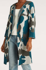 Womens Organic Cotton Sweater | Ink Blog Swing Coat Cardigan | Blue