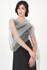 Womens Silk Scarf | Black White Pattern | Fair Trade Handloomed