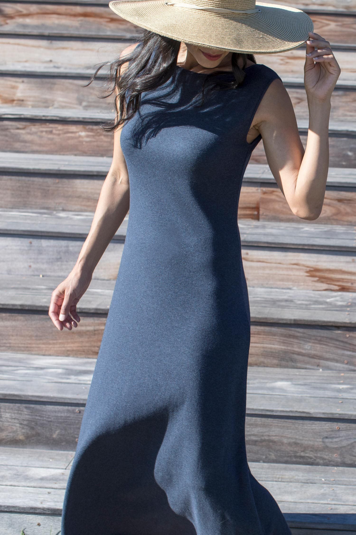 Womens Boatneck Maxi Dress in Burgundy Red | Slow Fashion