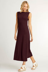 Womens Boatneck Maxi Dress in Burgundy Red | Organic Cotton Clothing