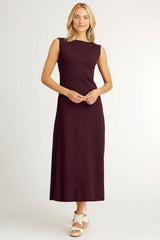 Womens Boatneck Maxi Dress in Burgundy Red | Organic Cotton Clothing