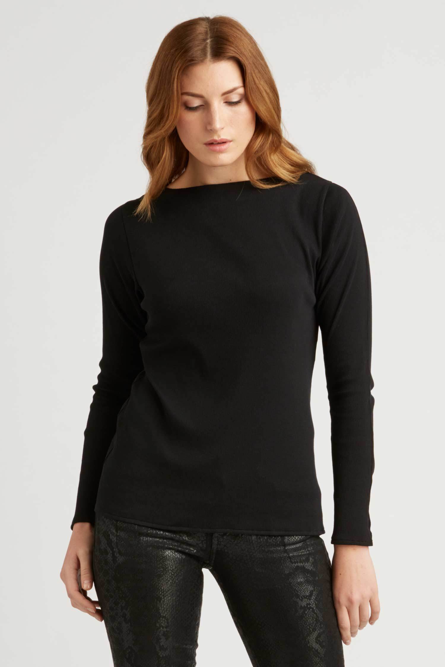 Womens Organic Cotton Rib Boatneck Top | Black | Sustainable Fashion