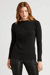 Womens Organic Cotton Rib Boatneck Top | Black | Sustainable Fashion