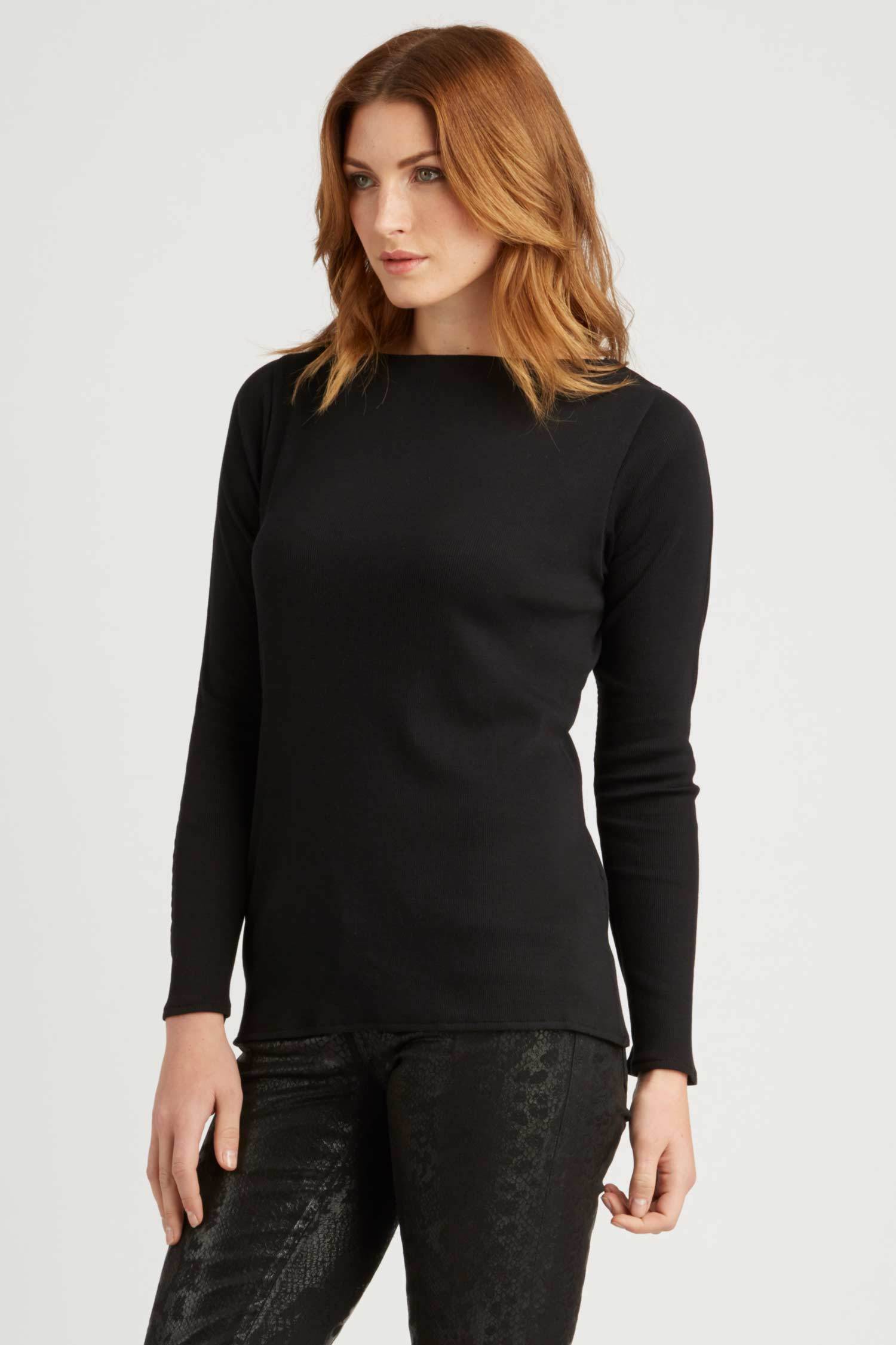 Womens Organic Cotton Rib Boatneck Top | Black | Sustainable Fashion