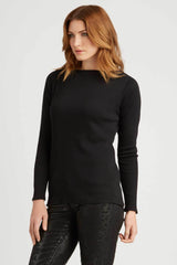 Womens Organic Cotton Rib Boatneck Top | Black | Sustainable Fashion