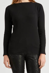 Womens Organic Cotton Rib Boatneck Top | Black | Sustainable Fashion