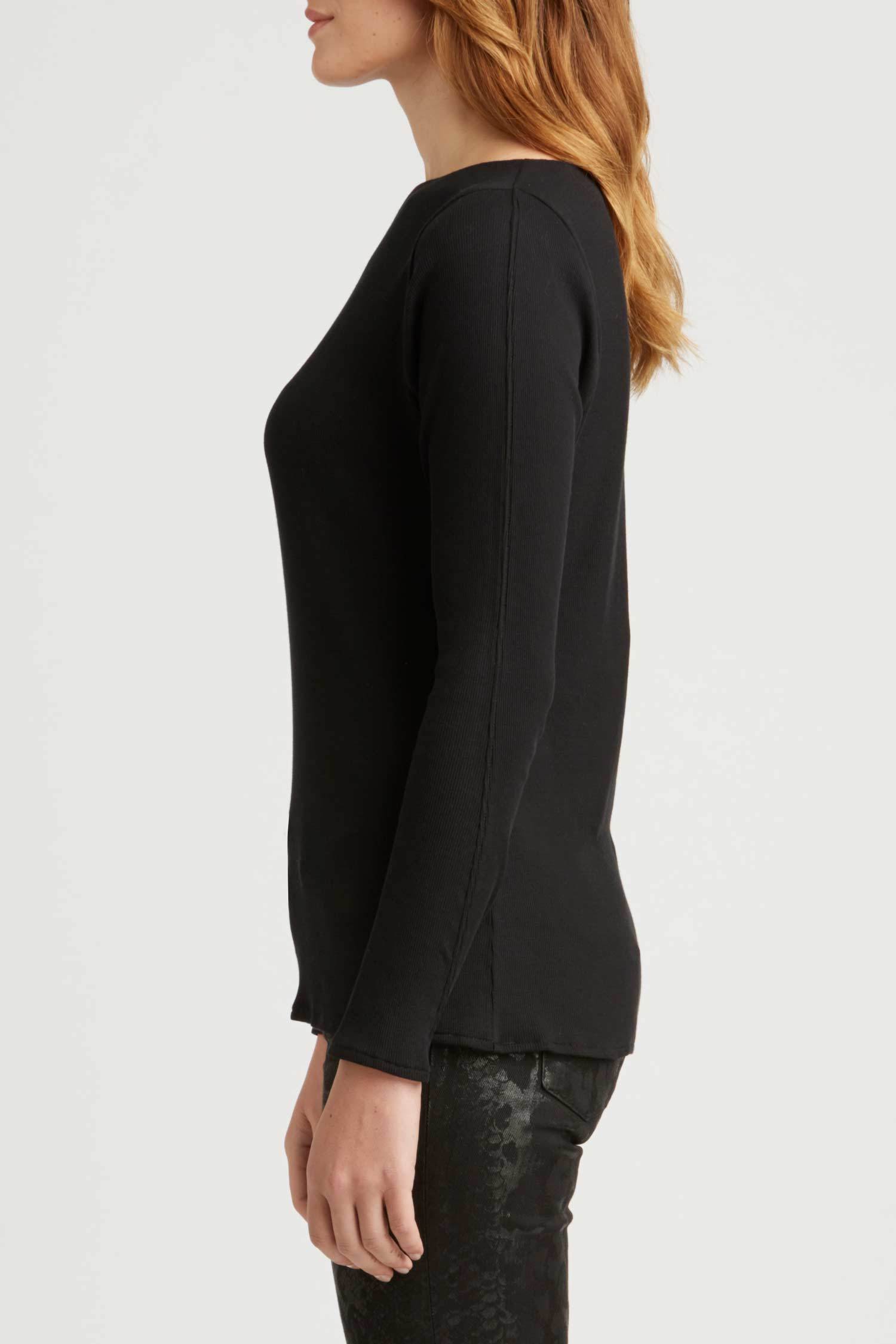 Womens Organic Cotton Rib Boatneck Top | Black | Sustainable Fashion