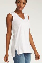 womens tank top white long v neck tee organic cotton clothing for women