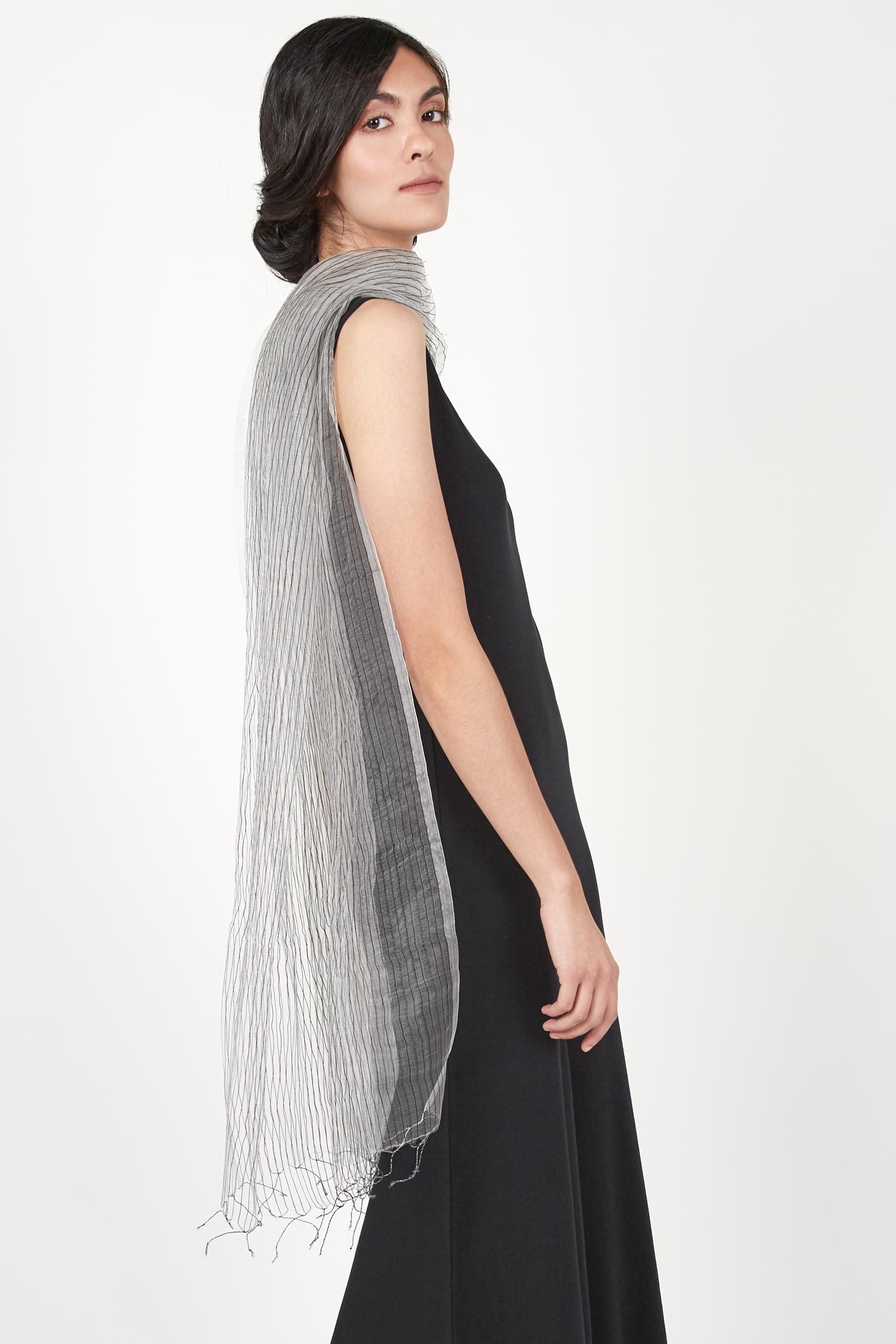 Womens Silk Scarf | Black White Pattern | Fair Trade Handloomed