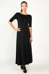 Womens Elbow Sleeve Boatneck Dress | Black | Organic Cotton Clothing