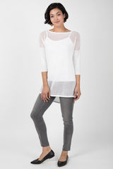 Womens Knit Mesh Top | Lightweight Organic Cotton Sweater | White