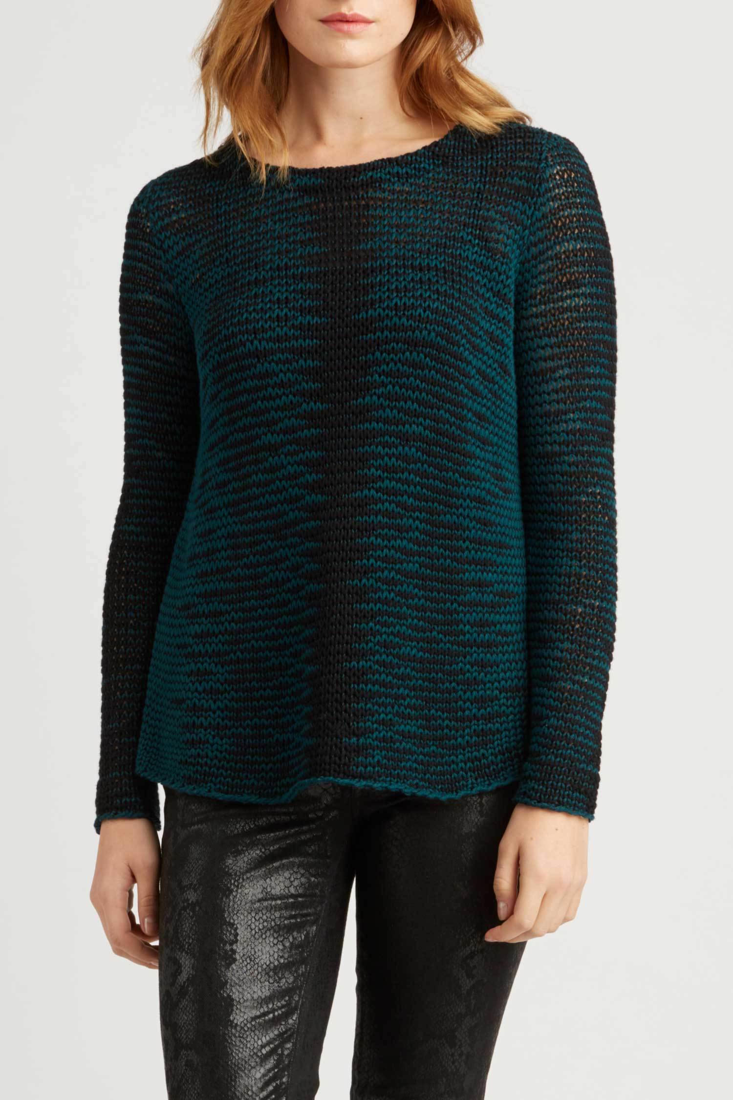 Womens Teal and Black Patterned Knit Sweater | Organic Cotton