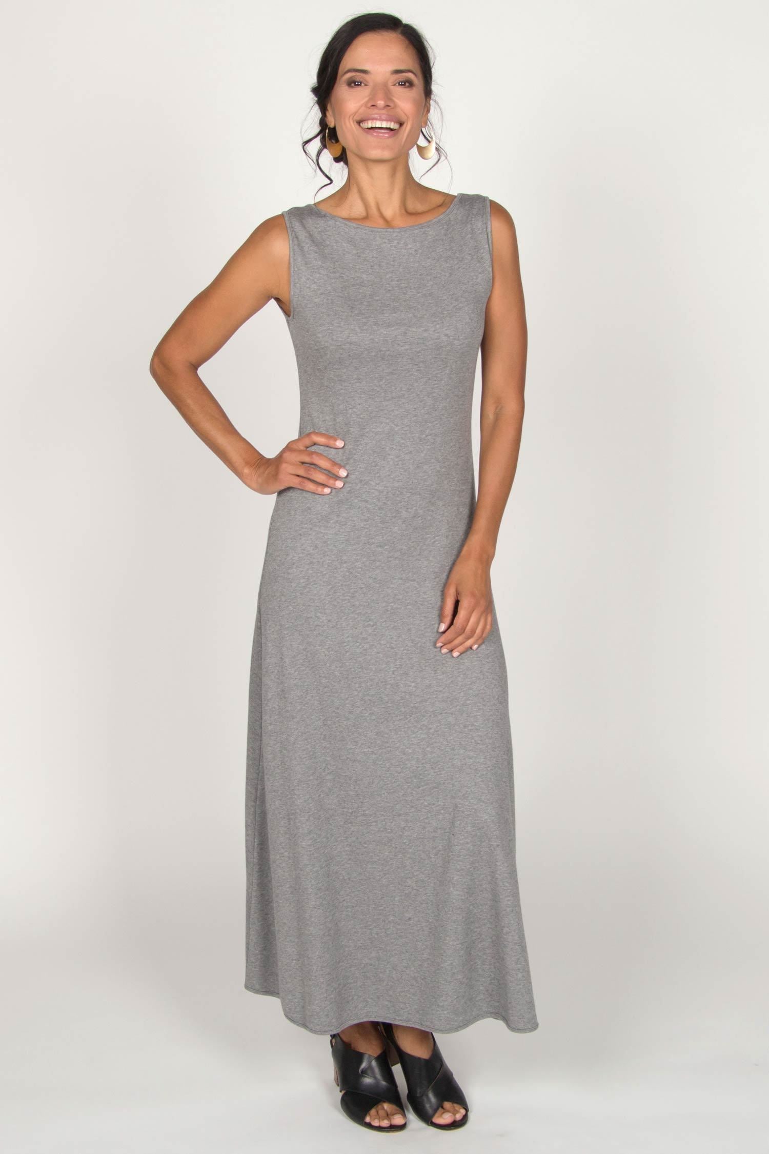 Womens Boatneck Maxi Dress in Gray | Sustainable Fashion