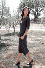 Essential Boatneck Midi Dress With Pockets