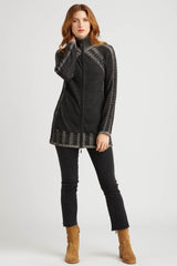 Womens Organic Cotton Sweater | Black | Cable Zip Cardigan