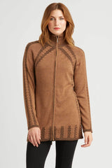 Womens Organic Cotton Sweater | Brown | Cable Zip Cardigan
